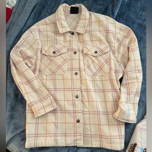 Tan/Light pink/orange plaid fleece jacket